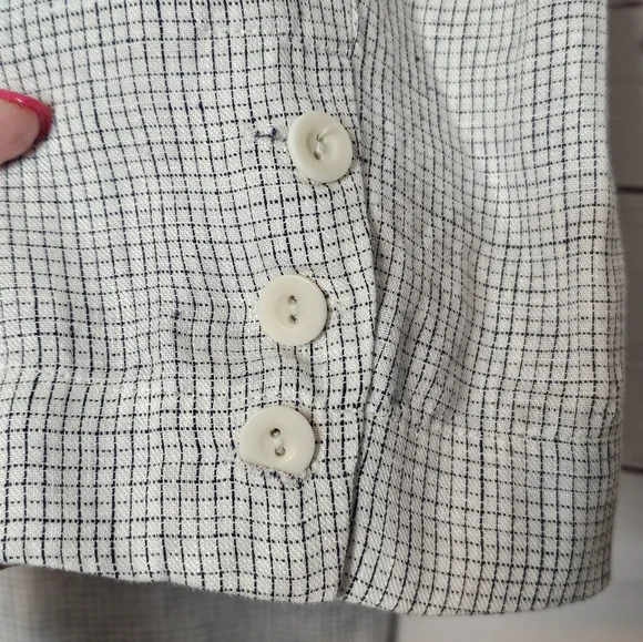 Eileen Fisher Check Print Slub Linen Notched Collar Long Jacket - Picture 7 of 10